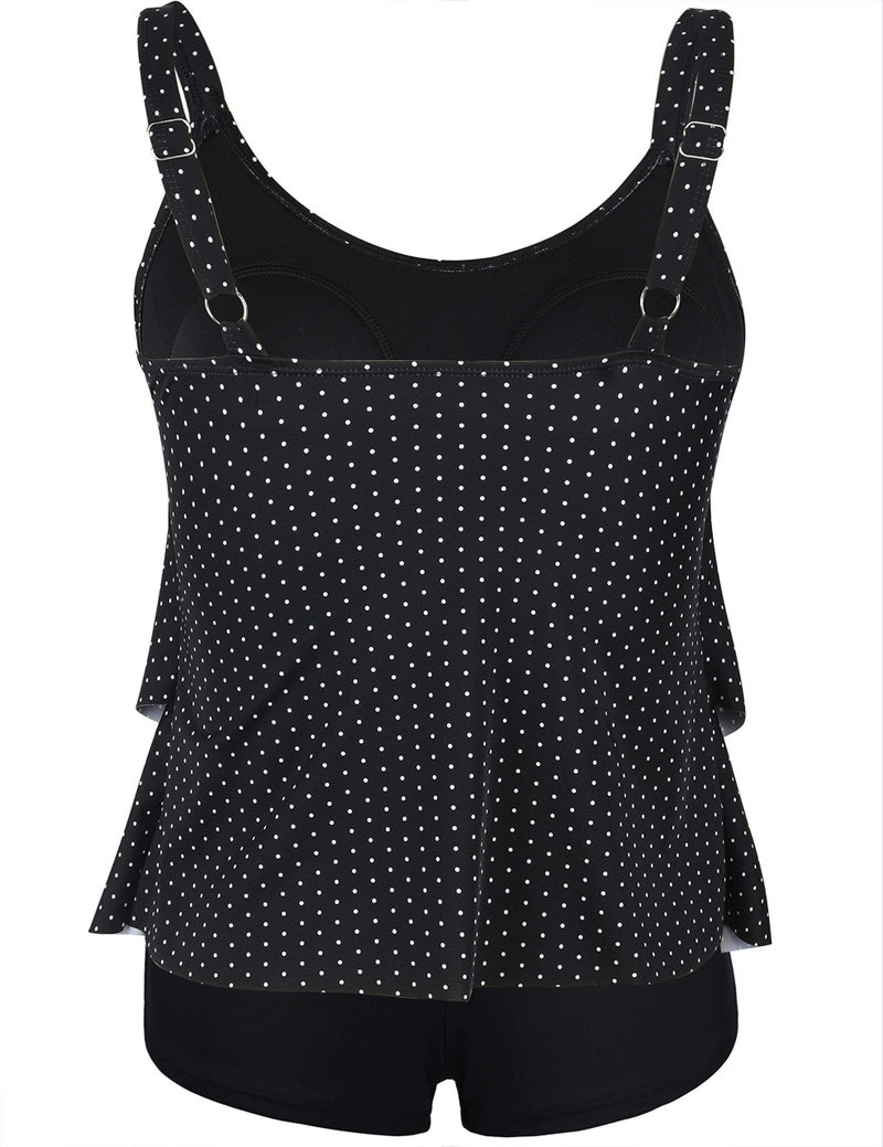 Septangle Women Plus Two Piece Size Swimsuits Tankini Top with Boyshorts Flounce Bathing Suits Black&White Polka Dots US 20 - Image 3